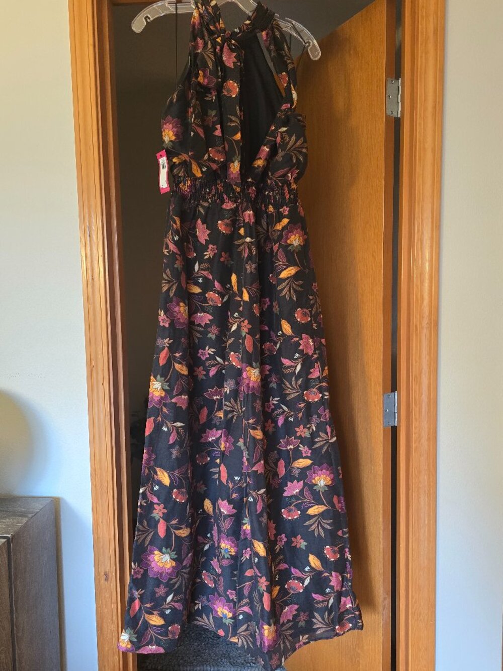 NWT Vince Camuto Floral Halter Jumpsuit Wide Leg Smocked Waist Open Back (S)